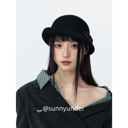 时髦留洋千金大小姐风羊毛呢网纱贝雷帽子女秋冬法式复古赫本礼帽