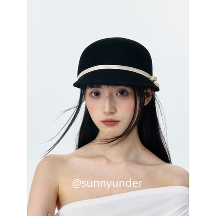 亚麻小蝴蝶结羊毛呢马术帽子女春秋冬韩版日系显脸小报童帽潮ins