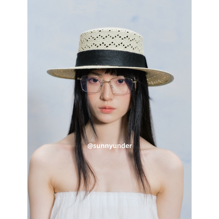 高级感轻奢优雅镂空轻薄透气百搭遮阳防晒草帽夏季礼帽英伦风帽子