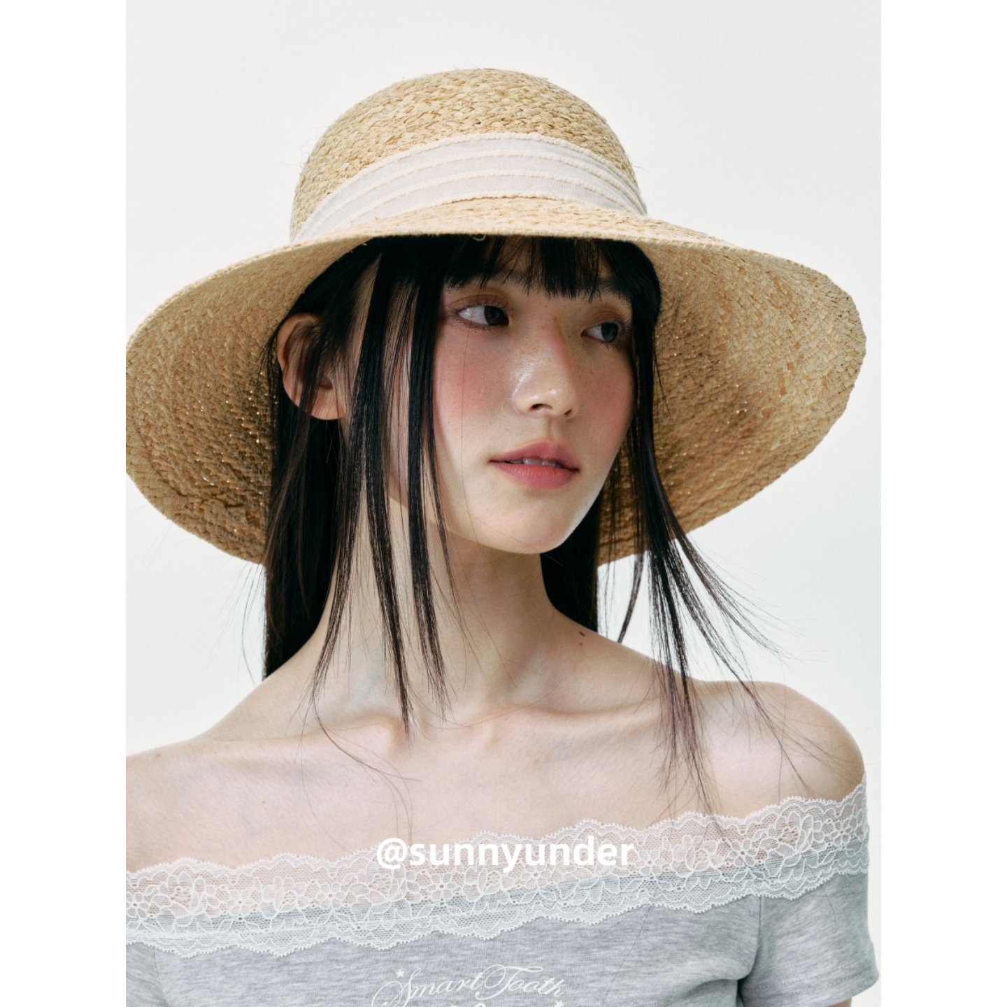 法式大檐蝴蝶结拉菲草编草帽女夏出游度假遮阳帽子海边沙滩渔夫帽