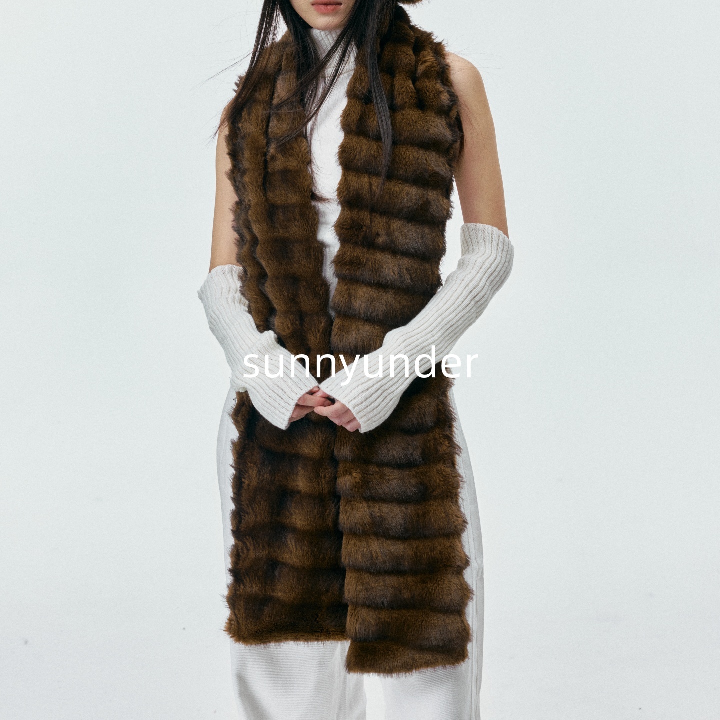 定制加长款轻奢仿皮草围脖复古咖色水貂毛围巾女冬保暖氛围感单品