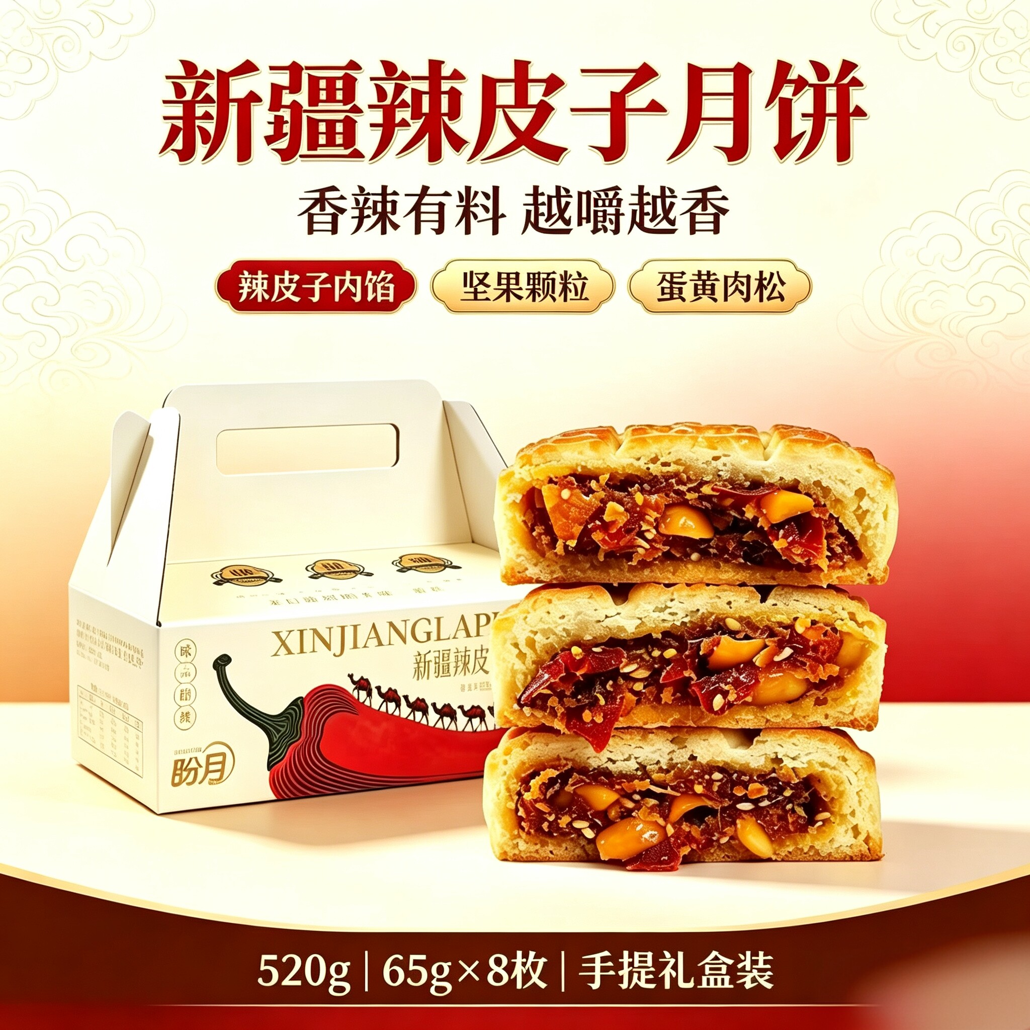 新疆盼月月饼奶皮果多多月饼礼盒辣皮子月饼传统糕点手工月饼520g