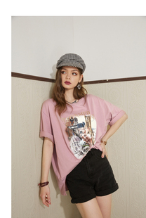 妖精纯棉圆领复古印花短袖t恤女2026夏季新款纯棉短袖宽松女上衣