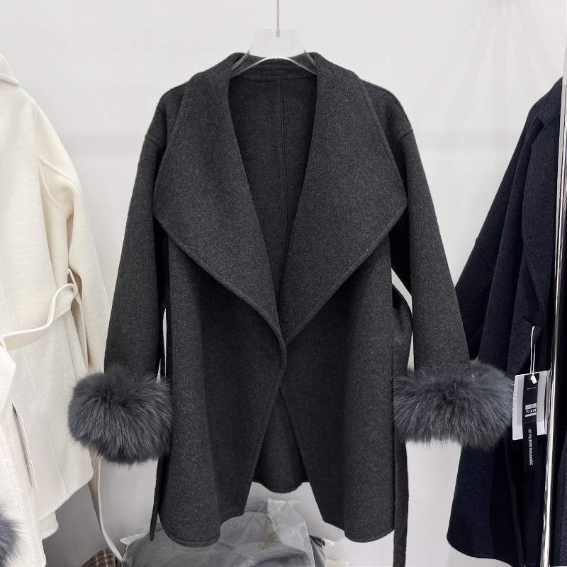双面羊毛呢大衣女2025年冬季新款洋气小个子绑带中长呢子外套