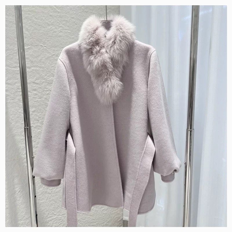 时尚双面羊毛呢大衣外套女2025冬季新款潮流灯笼袖长袖上衣