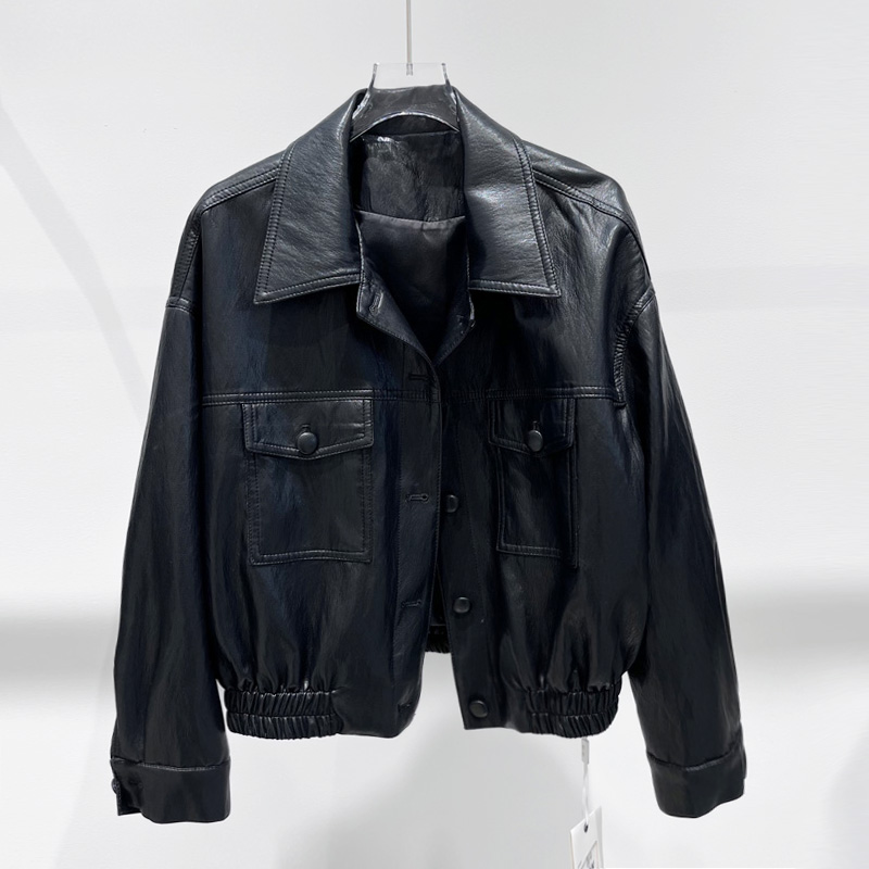 OL通勤皮衣外套女春秋2025新款美拉德咖色翻领皮夹克百搭长袖上衣