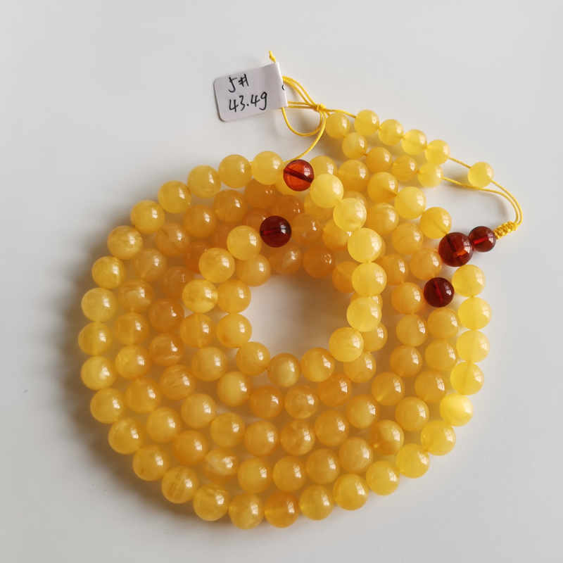 蜜蜡8-9-10mm佛珠手链 纯天然原矿琥珀圆珠项链原石打磨无优化男