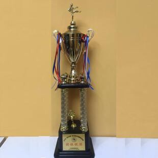 小金人塑胶奖杯跆拳道奖杯公仔奖牌厂家定制定做四柱大奖杯金银铜