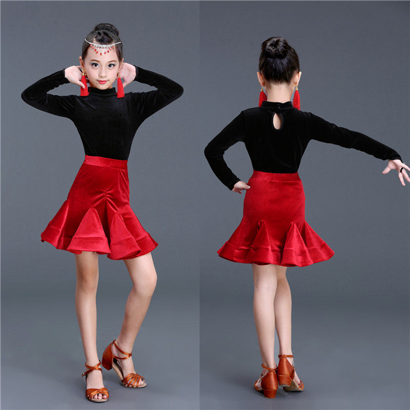 秋冬款儿童练功拉丁舞女演出服装