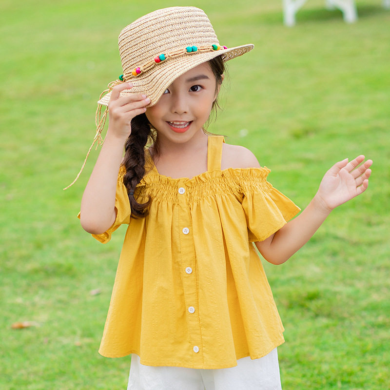 summer girl camisole strapless jacket one word Korean Edition Easy Short sleeved T-shirt children Western style pure cotton Baby unlined upper garmentin the Children/Baby/Family fitted , T-shirt  category - from Buy2taobao.com to provide professional Taobao agent buy service