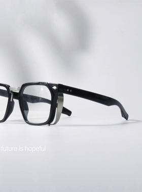 层次感设计方形黑色眼镜框UV400复古百搭配近视蓝色墨镜太阳眼镜