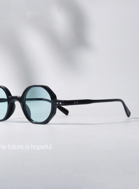 超轻日系复古风格黑框眼镜UV400防紫外线配近视小圆框湖蓝色墨镜