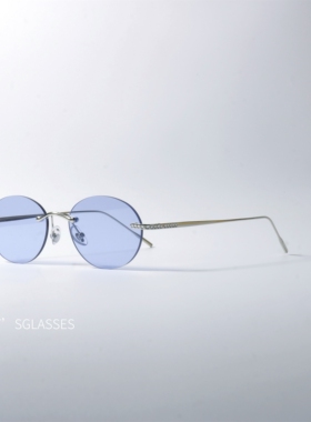 无框椭圆碎钻UV400防晒墨镜