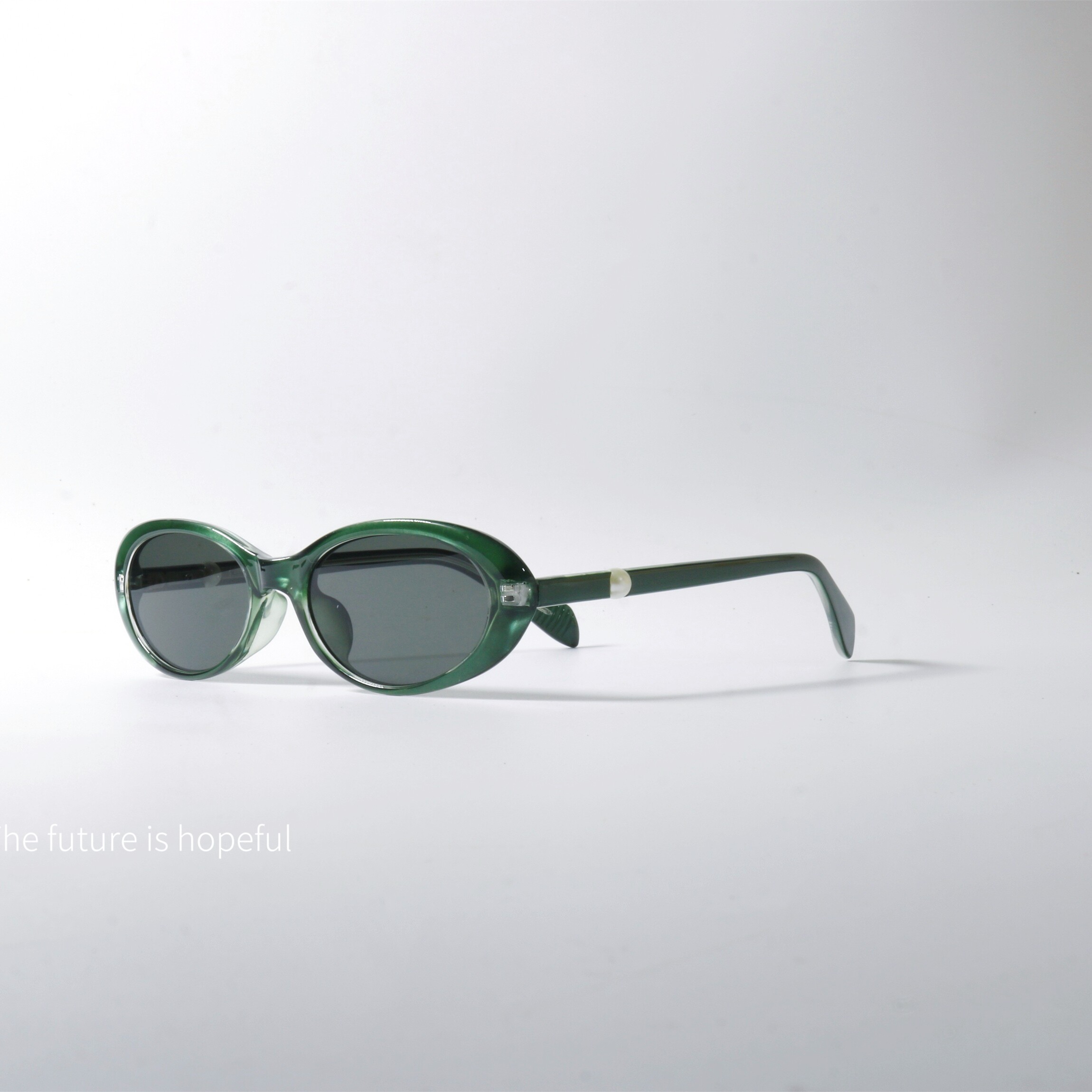 珍珠椭圆形英伦绿太阳眼镜UV400防紫外线辐射防晒近视窄框墨镜