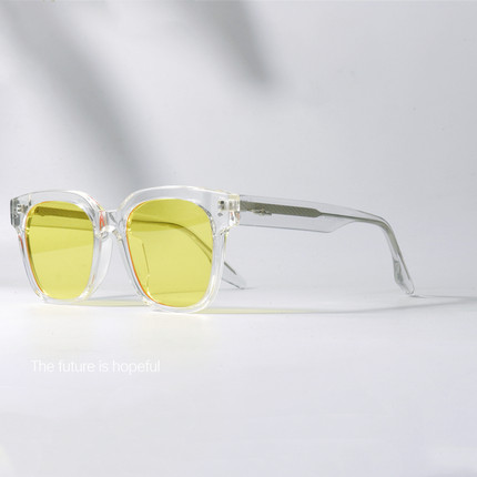 韩版gm柠檬黄太阳眼镜UV400防紫外线辐射可配近视素颜透明框墨镜