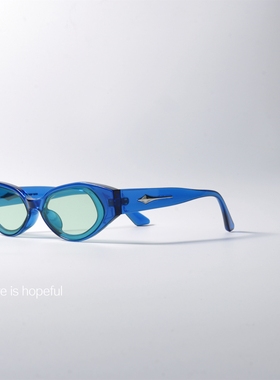 菱形小众个性太阳眼镜UV400防紫外线辐射撞色设计宝蓝色框潮墨镜