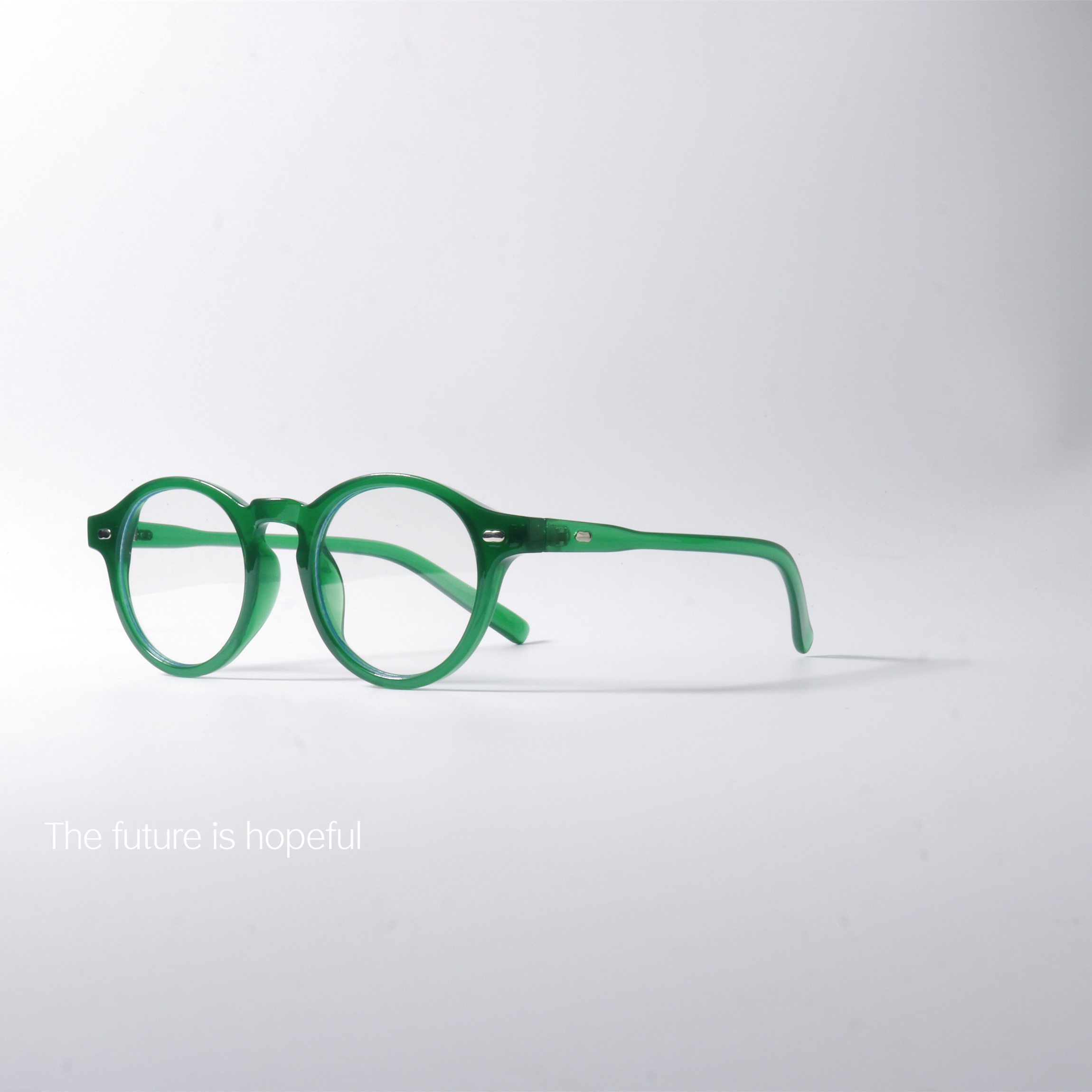 祖母绿色圆框百搭TR90平光眼镜框