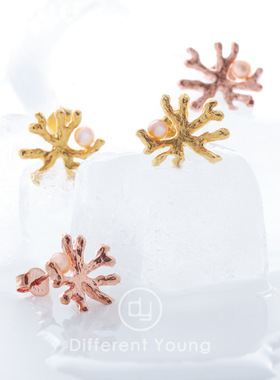 DifferentYoung珊瑚高级感淡水珍珠耳钉2021新款女纯银ins风欧美