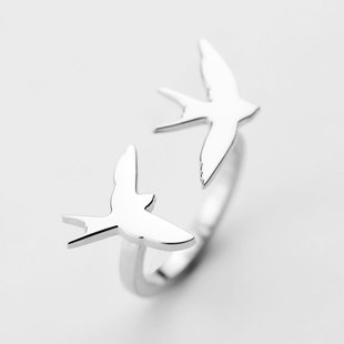 DifferentYoung原创设计燕子开口戒指女s925纯银可调节飞鸟新中式