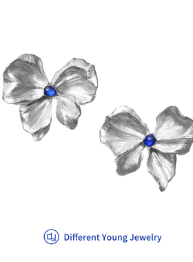 DifferentYoung花朵纯银蝴蝶结耳钉小众设计夸张高级感手工耳骨夹