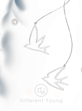 DY燕子不对称珍珠耳线长款女设计师耳饰小众单只耳环纯银长款