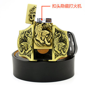 型走江湖个性二层牛皮打火机腰带