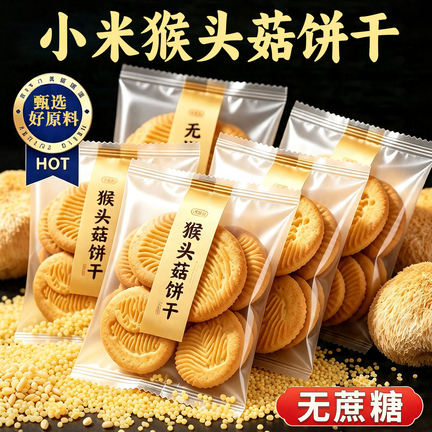 猴头菇饼干猴菇养早餐胃孕妇糖人老人吃的健康零食无蔗糖食品大全