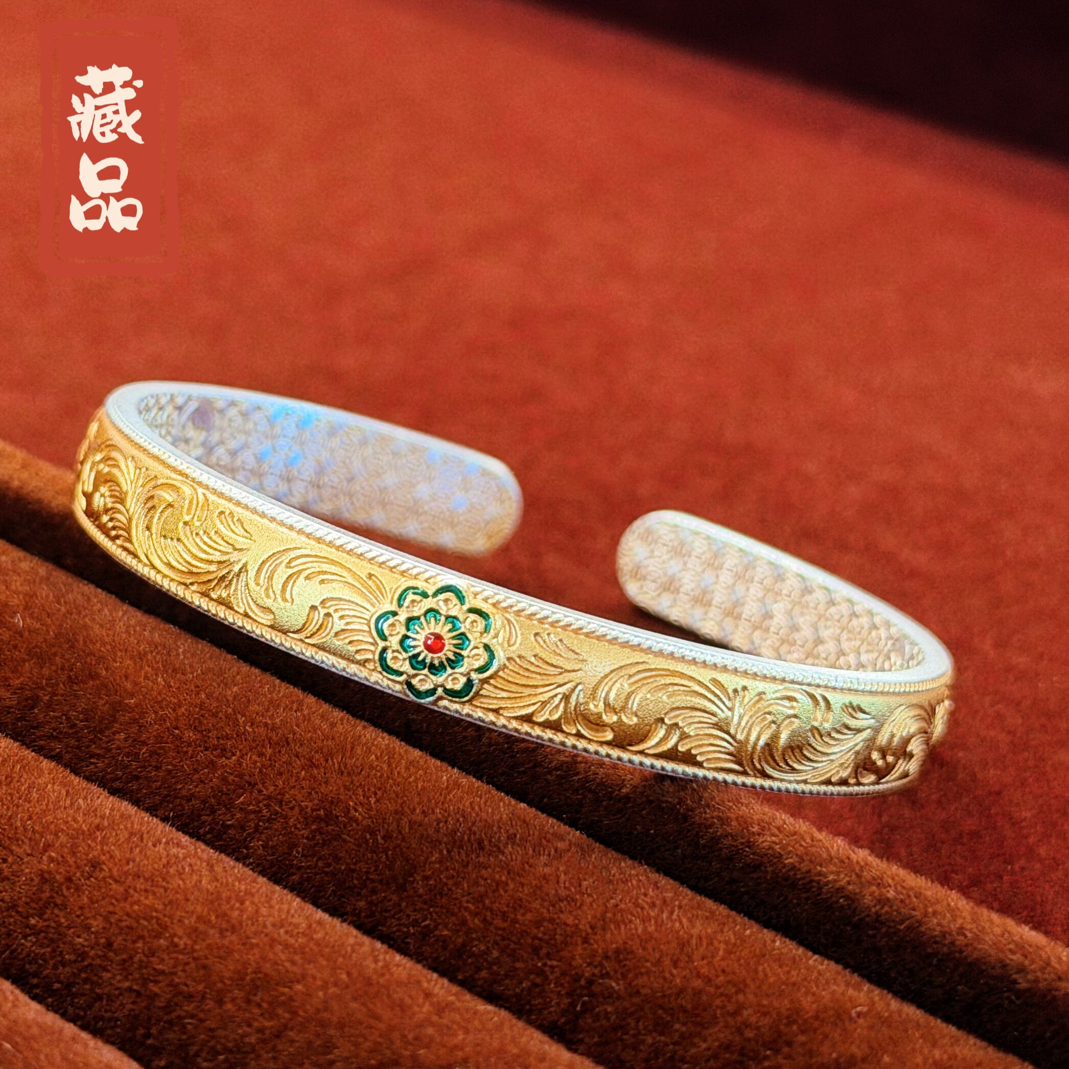 张太太编号23622宫廷风烧蓝开口手镯足银999克重34g