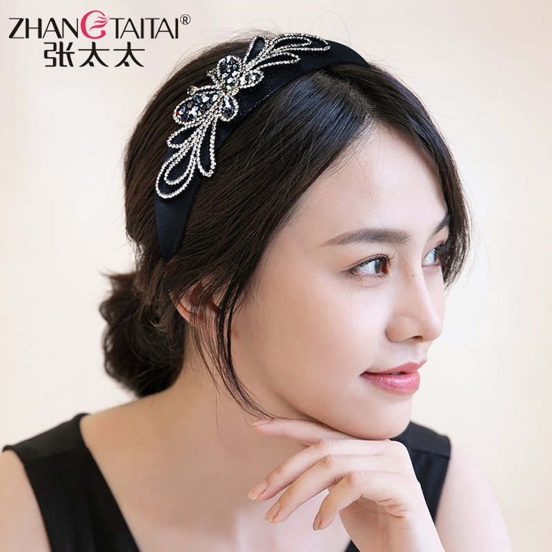 张太太黑色宽边水钻发箍女2023年新款头箍精致高级感百搭简约头饰