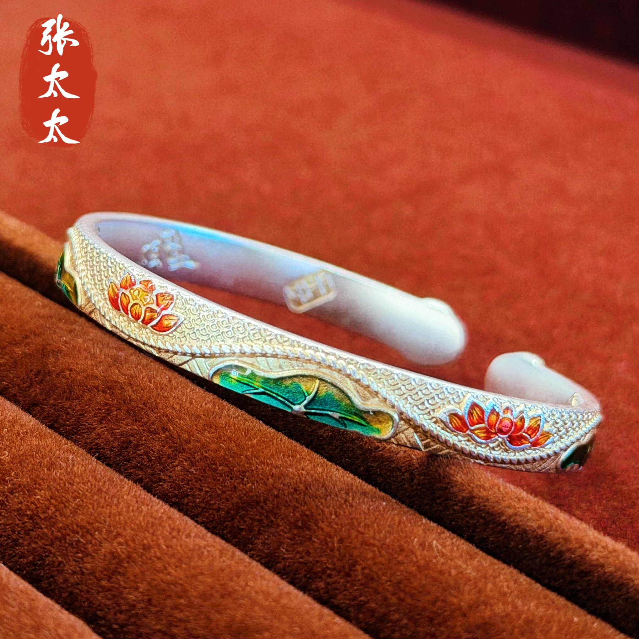 张太太编号23796古法烧蓝开口手镯克重约30克足银999
