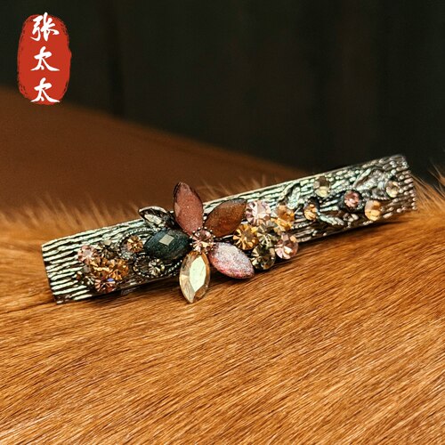 编号2540复古水钻花朵发夹女金属发饰头饰手工镶钻一字夹
