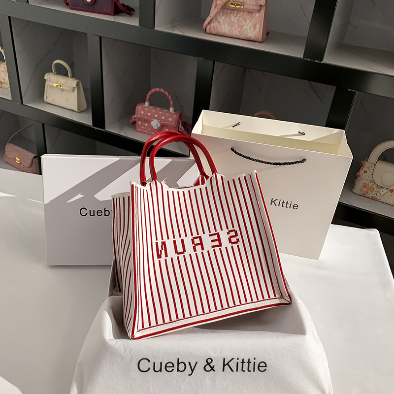 Cueby&Kittie大容量帆布条纹托特包包女2023新款子母包时尚手提包 箱包皮具/热销女包/男包 腋下包 原图主图