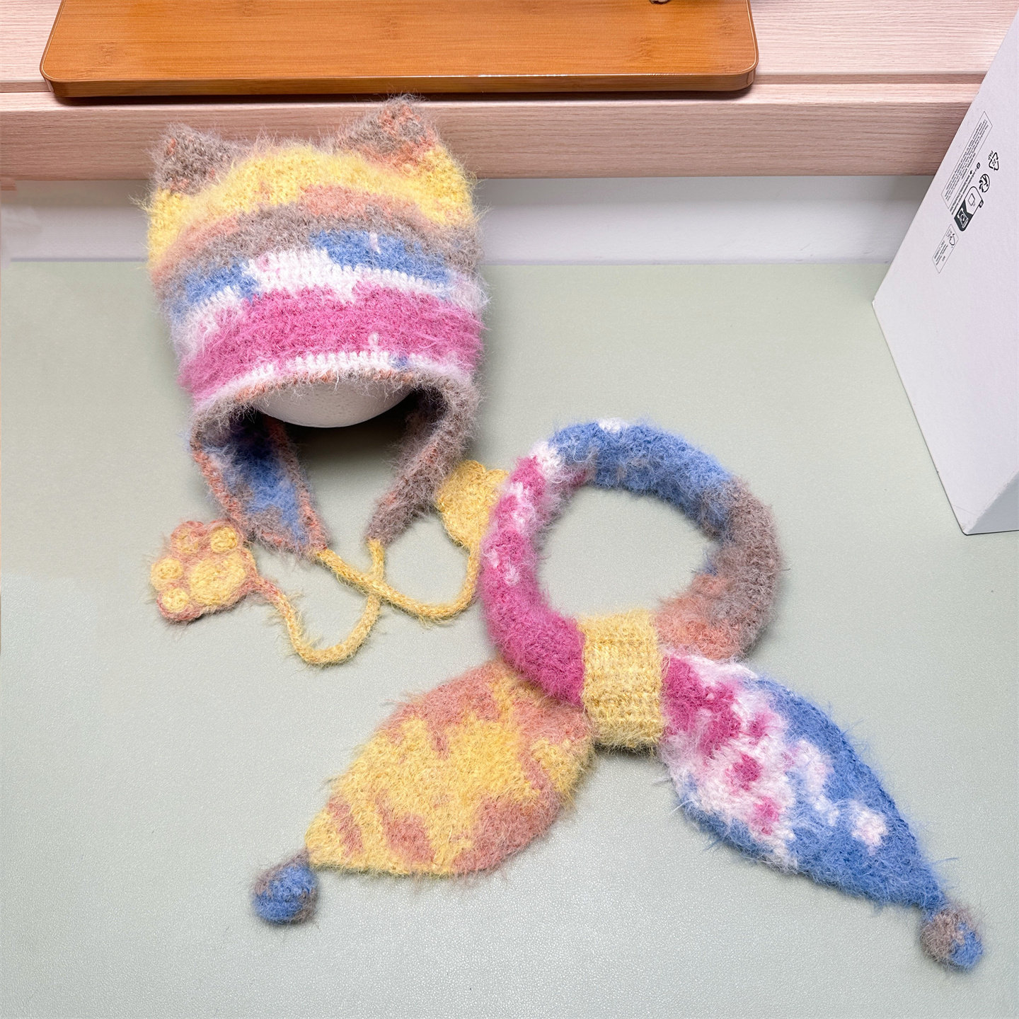 手工diy炫彩猫耳朵护耳帽围巾钩针雪宝同款绒绒线帽子围脖材料包,服饰配件/皮带/帽子/围巾,DIY编织材料包,淘宝优惠券,粉丝福利购,淘宝优惠卷