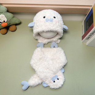 手工diy编织皮草线小海豹帽子围巾儿童成人同款可爱冬季保暖围脖