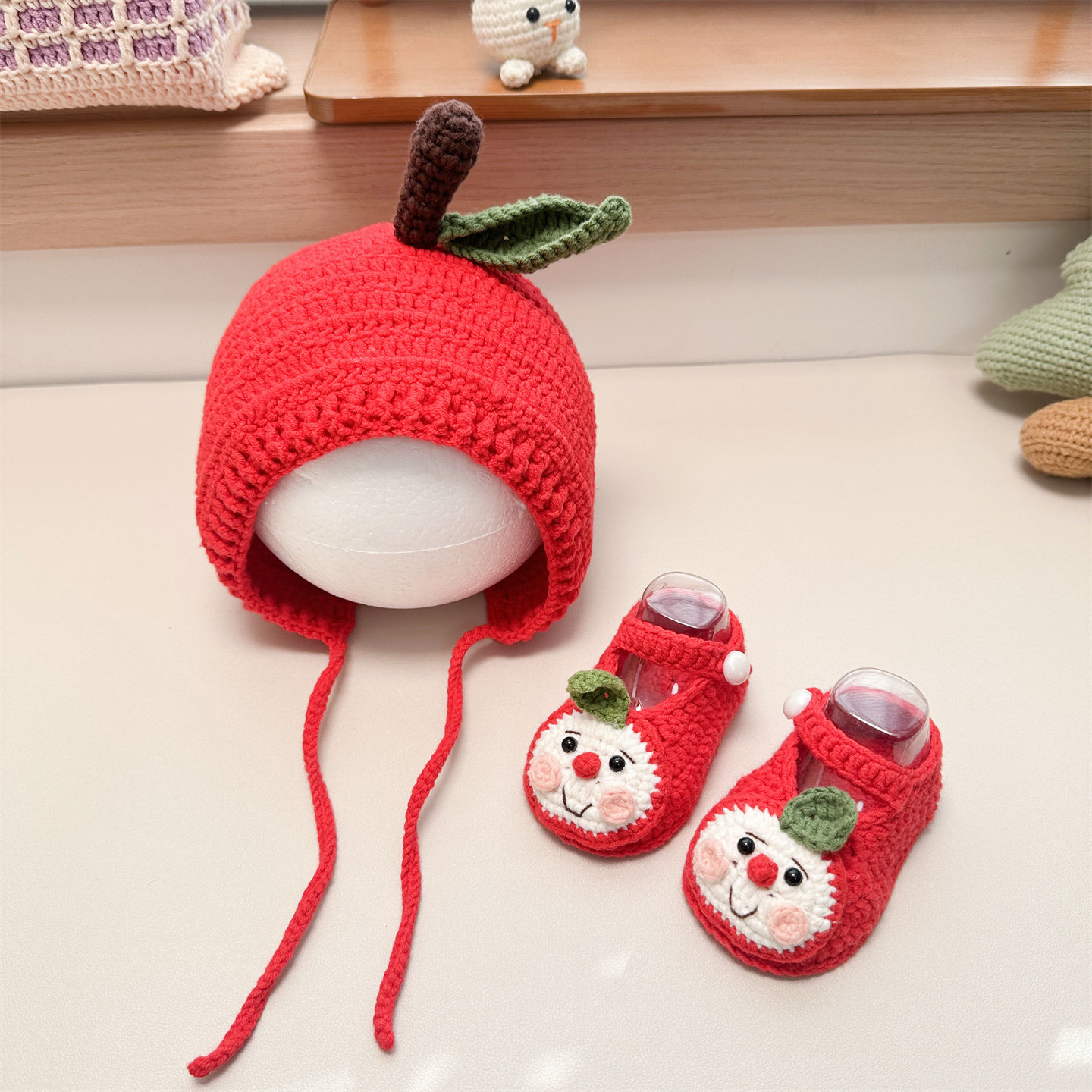 手工diy编织小苹果鞋帽孕期打发时间钩织纯棉毛线婴儿鞋子护耳帽,服饰配件/皮带/帽子/围巾,DIY编织材料包,淘宝优惠券,粉丝福利购,淘宝优惠卷