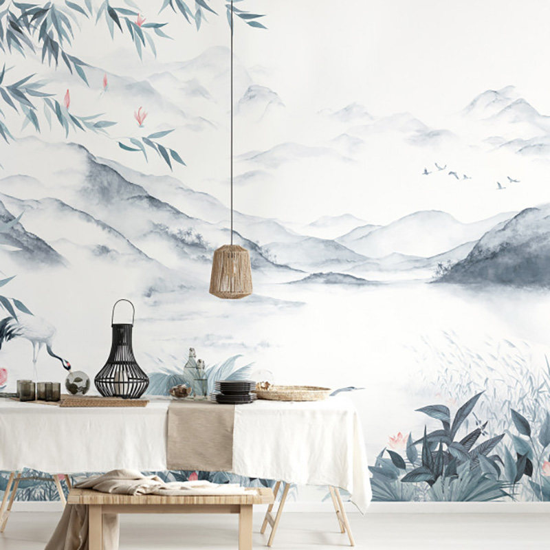 Enchanted Lake 法国原装进口定制壁画 现代 新中式山脉仙鹤风景,家装主材,定制壁画,淘宝优惠券,粉丝福利购,淘宝优惠卷