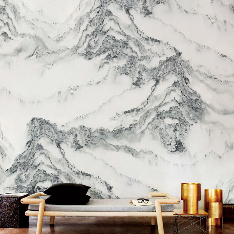 万里长城中式复古中国风抽象水墨简约背景墙卧室客厅可定制无缝