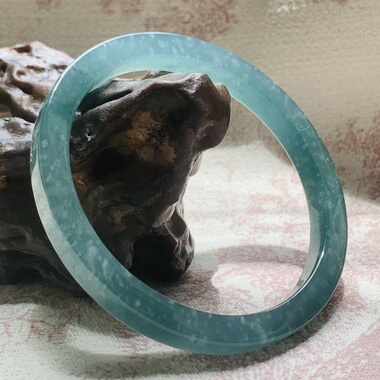 【带证书】纯天然A货危地马拉雪花棉深海蓝翡翠方镯叮当细条手镯