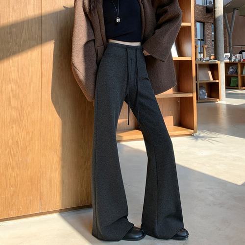 实拍2025秋冬新款米白色高腰羊绒糯米裤醋酸羊毛微喇裤拖地裤女