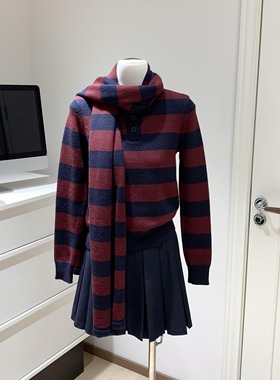 宅女同款 alright then 微宽松自然肩亨利领条纹套头毛衣