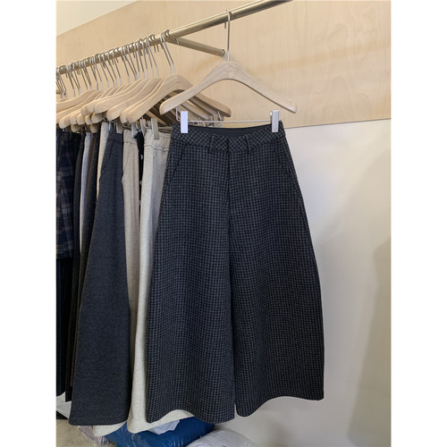 设计感磨毛阔腿格子裤女2025秋冬新款韩版小个子宽松显瘦休闲长裤