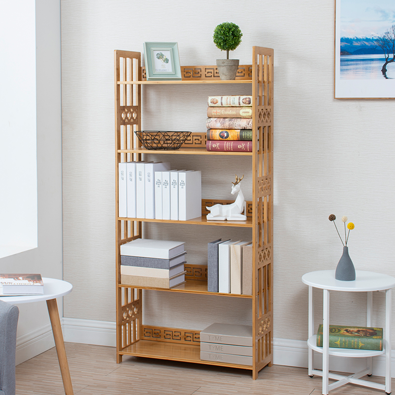 书架置物架落地组装柜子实木省空间儿童简易收纳竹子客厅家用书柜