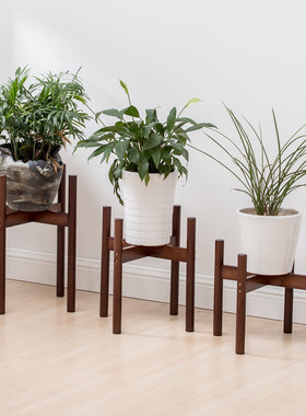 楠竹十字北欧落地实木花架创意简约客厅阳台组装水泥花盆花几置物
