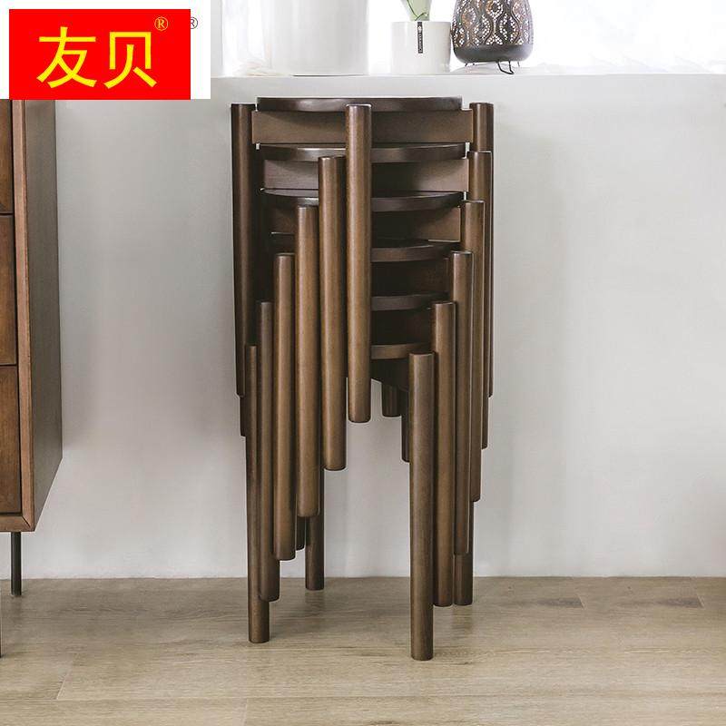英尼斯 实木圆凳家用木板凳简约餐桌凳客厅矮凳网红小凳子可叠放