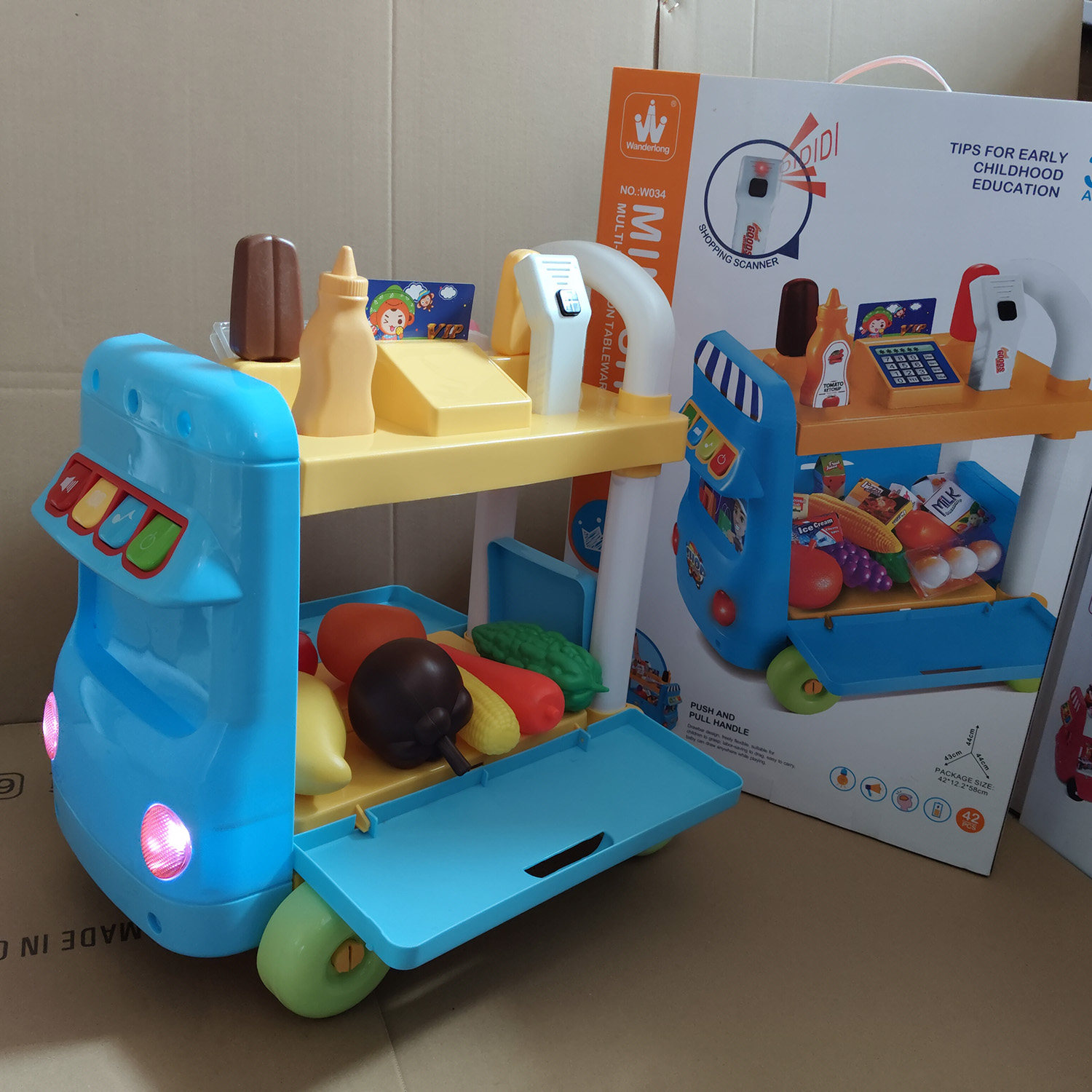 出口过家家多功能带声光音乐巴士售卖小推车厨房kitchen playset