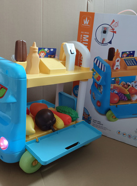 出口过家家多功能带声光音乐巴士售卖小推车厨房kitchen playset