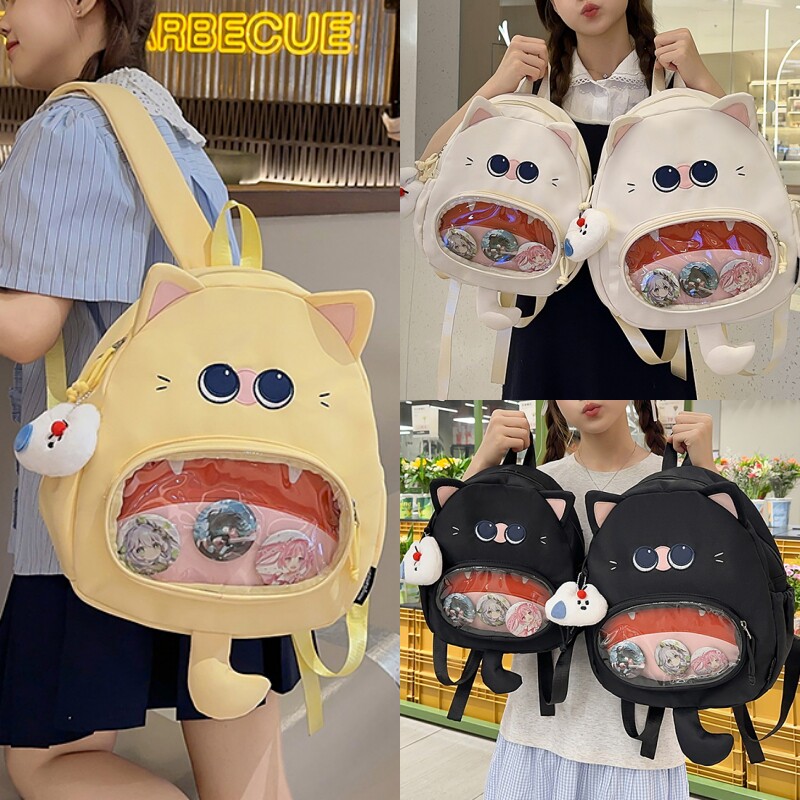 可爱猫咪日系大容量透明双肩书包