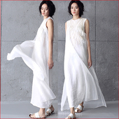 亚麻文艺气质雪纺宽松欧根纱连衣裙棉麻裙超仙中长款 2024夏装 新款