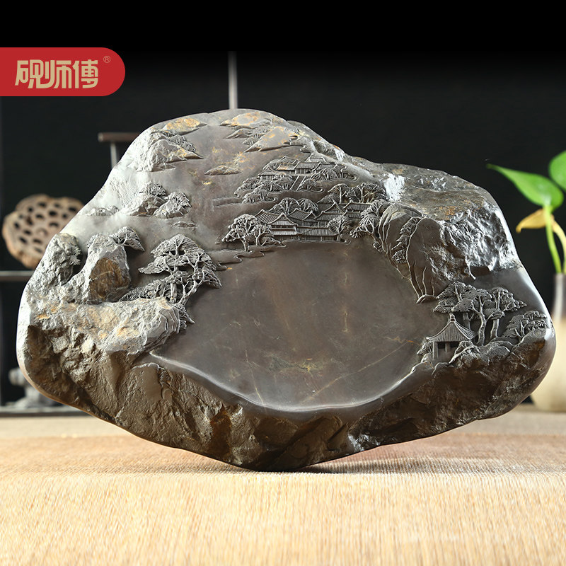 砚师傅肇庆端砚砚台高档山水砚台非遗大师杨焯忠作品《湖光山色》麻子坑端砚文房四宝收藏送礼文房礼品_虎窝淘