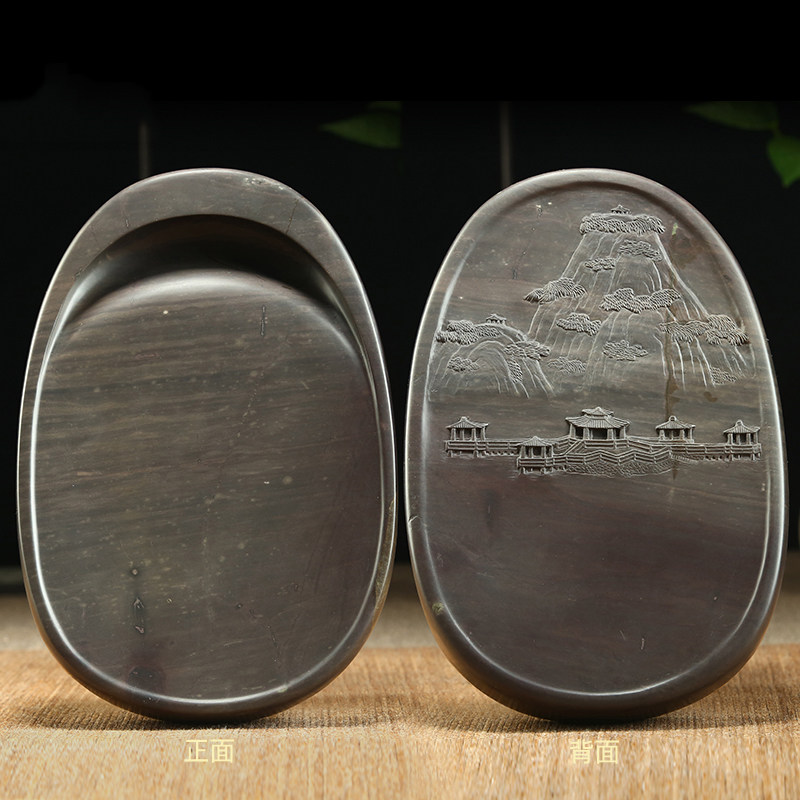 砚师傅 端砚大师梁满雄工作室出品山水砚《星岩春色》冚罗蕉火捺彩带